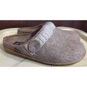 Haflinger Women's Slipper Mule Clog Size 38 7 Beige Tan Wool Rubber Outdoor Sole